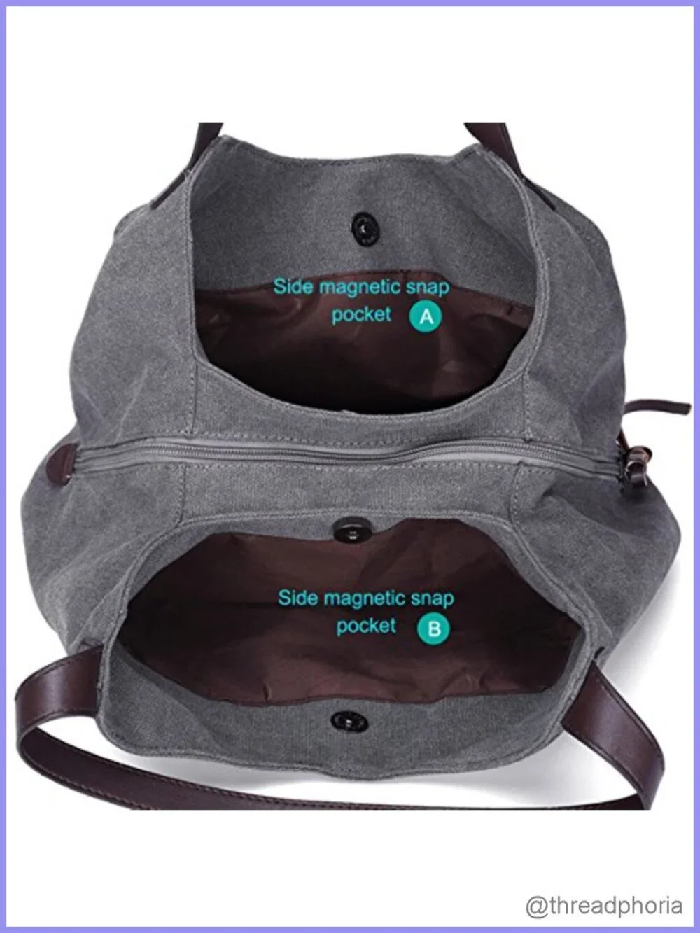 Canvas Hobo Bag Multi-Pocket Shoulder Purse Tote Handbag